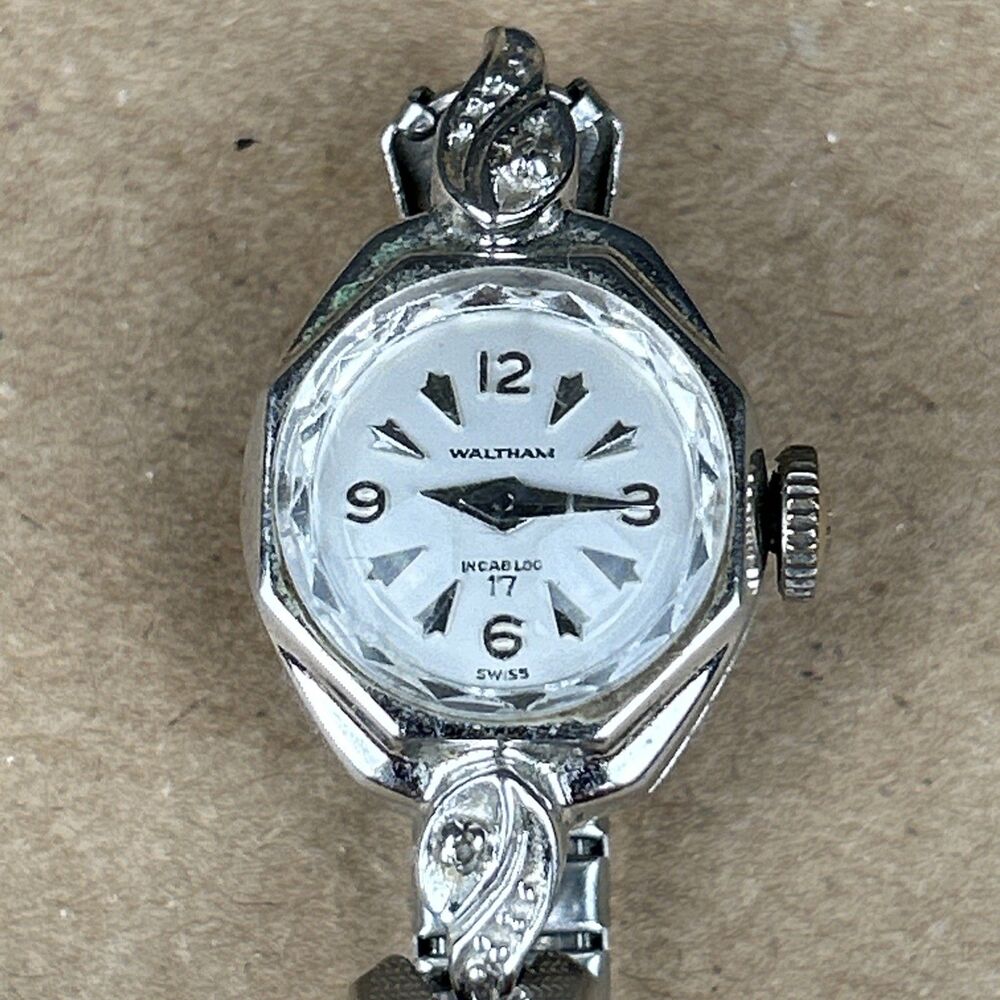 Ladies Waltham Cocktail Watch Mechanical Silver Tone Incabloc 17 Jewels AS IS